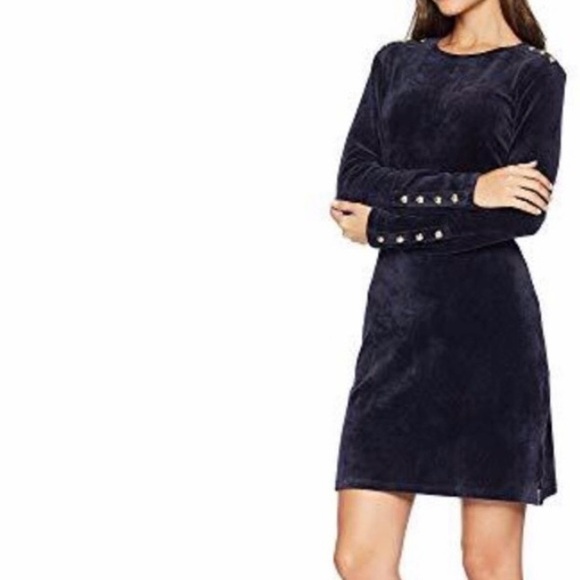 Juicy Couture Black Label ~ Navy Velvet & Gold Accent Holiday Dress Perfect NWOT - Picture 12 of 13